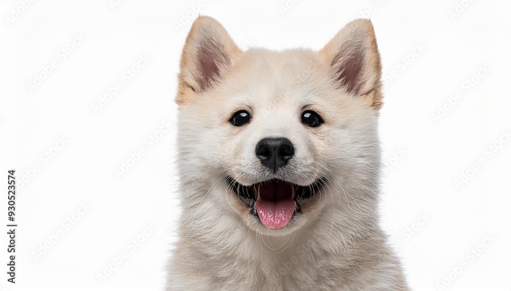 Fototapeta premium 笑顔の紀州犬の子犬のポートレート（Portrait of a smiling kisyu inu puppy on white background） 