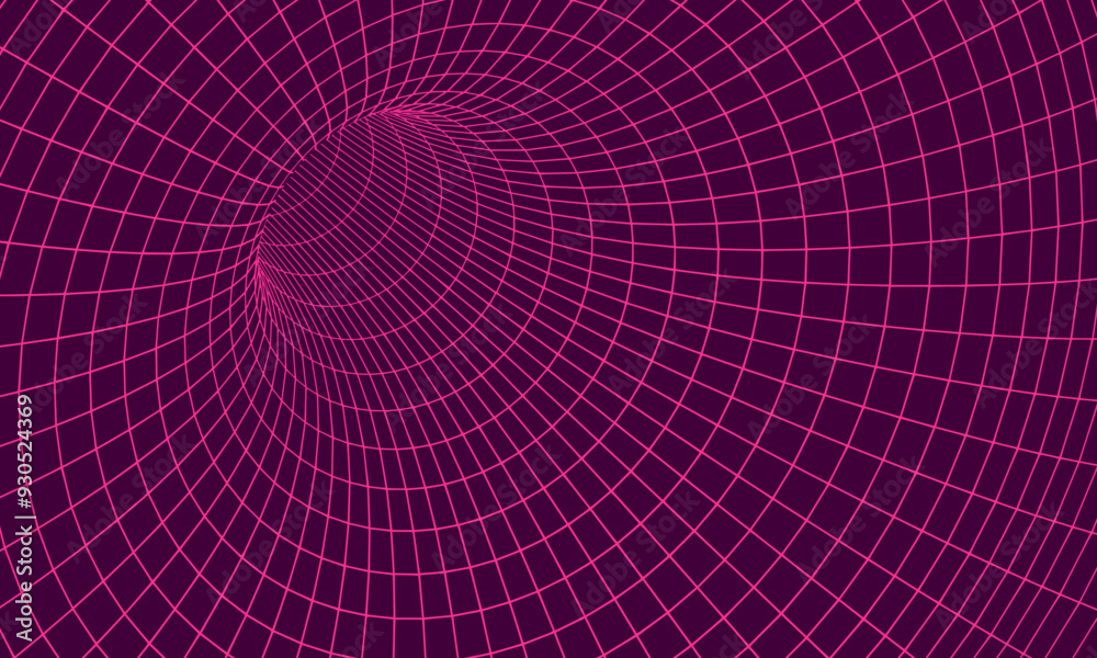 Fototapeta premium Abstract wireframe 3D tunnel. Perspective mesh background texture. Mesh model of a wormhole, vortex.