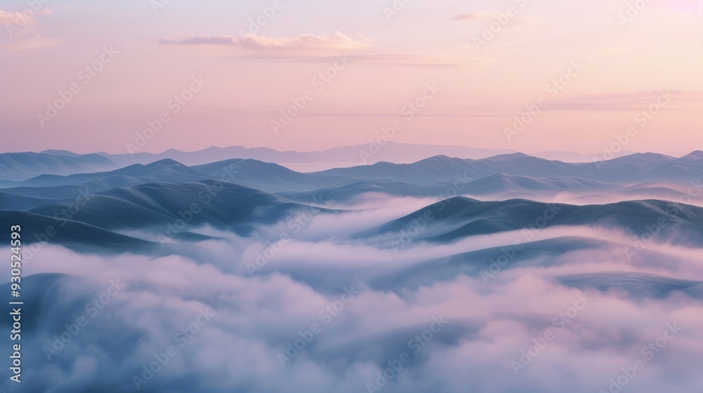 Rolling hills covered in a blanket of fog at dawn Rolling hills covered in a blanket of fog at dawn