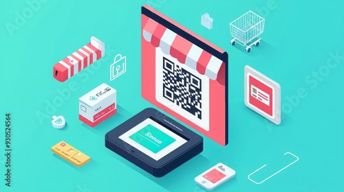 Digital Wallets e-commerce platform QR code payment, digital wallet with scan prompt, flat design illustration