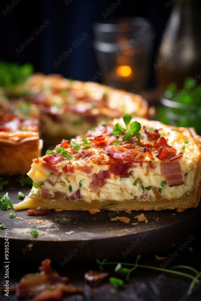 Quiche Lorraine with Smoked Bacon. Best For Banner, Flyer, and Poster Quiche Lorraine with Smoked Bacon. Best For Banner, Flyer, and Poster