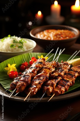 Sate Ayam Chicken Satay with Peanut Sauce. Best For Banner, Flyer, and Poster