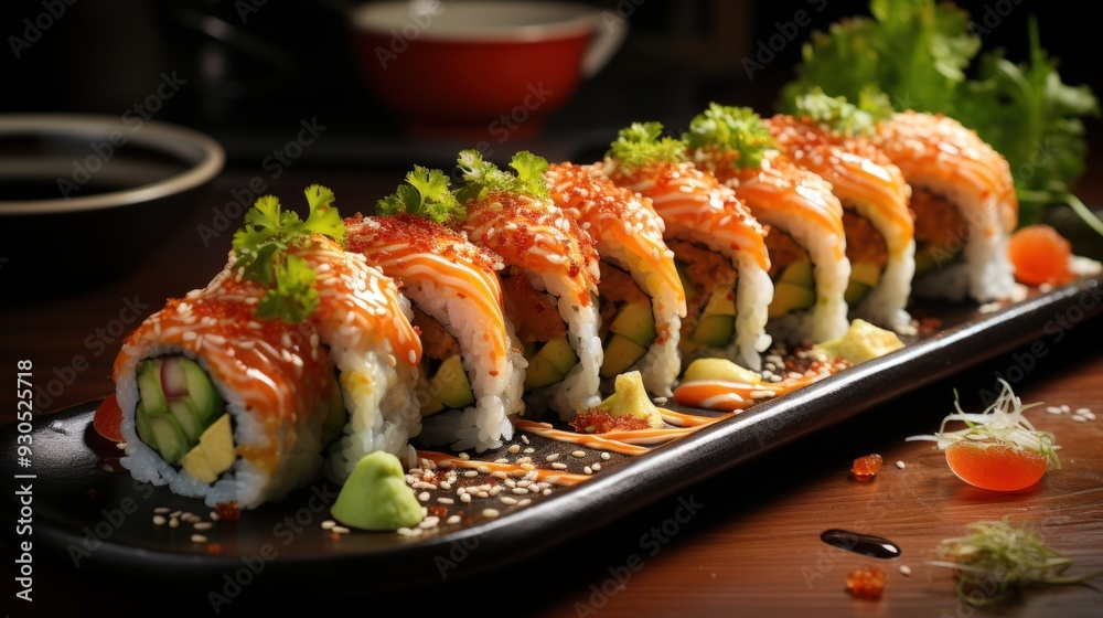 Sushi Rolls with Wasabi Mayo. Best For Banner, Flyer, and Poster Sushi Rolls with Wasabi Mayo. Best For Banner, Flyer, and Poster