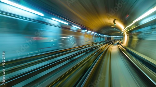 Abstract motion blur of train tracks in a tunnel.