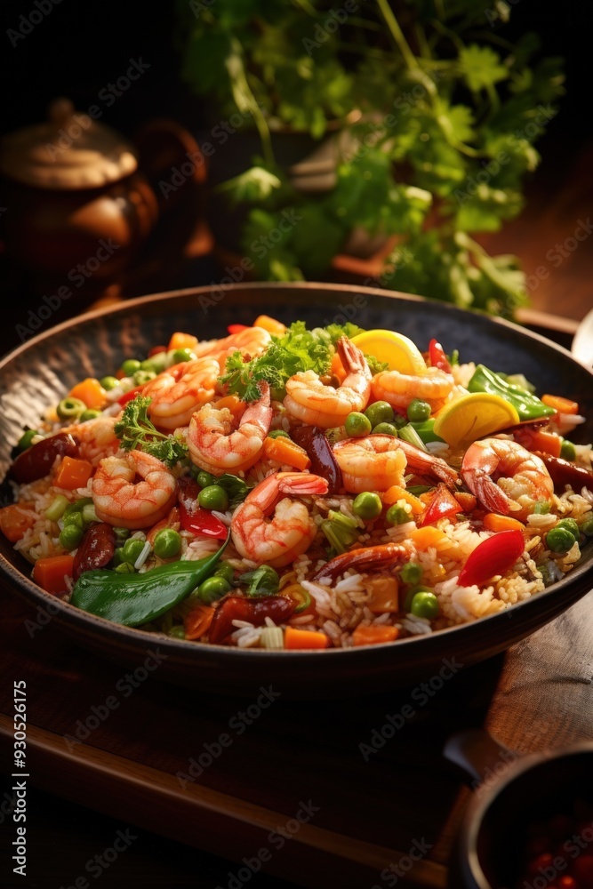 Yangzhou Fried Rice with Shrimp and Vegetables. Best For Banner, Flyer, and Poster Yangzhou Fried Rice with Shrimp and Vegetables. Best For Banner, Flyer, and Poster