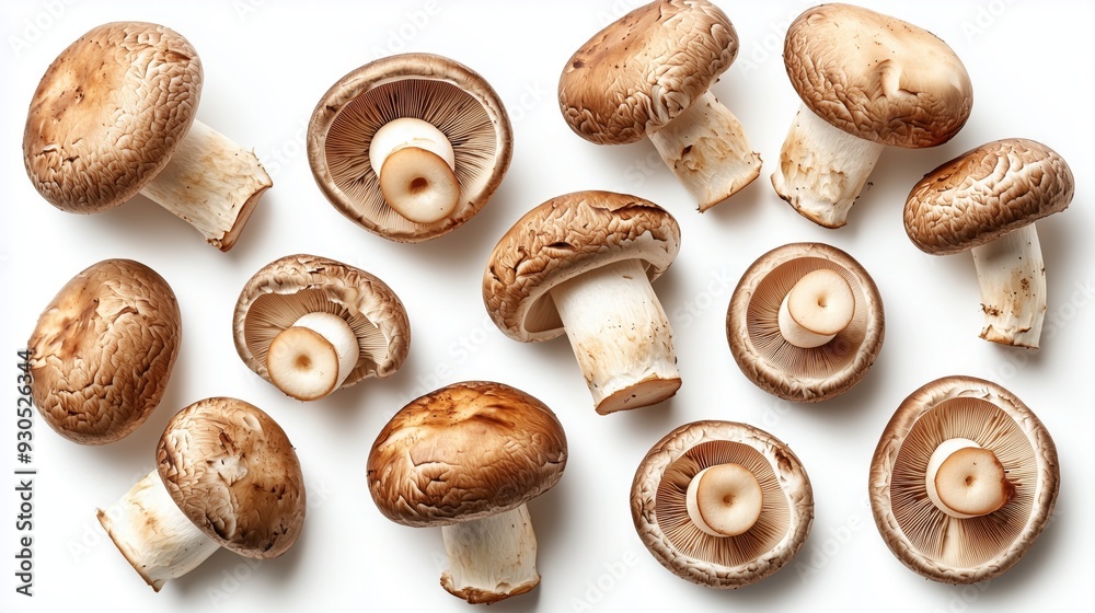 Mushrooms, pattern of edible mushrooms isolated on a white background Mushrooms, pattern of edible mushrooms isolated on a white background