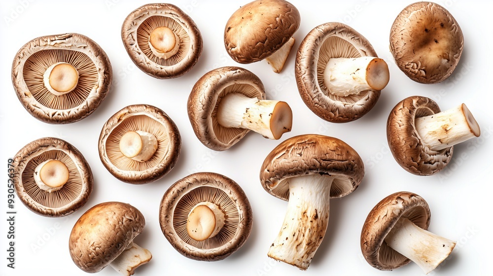 Mushrooms, pattern of edible mushrooms isolated on a white background Mushrooms, pattern of edible mushrooms isolated on a white background