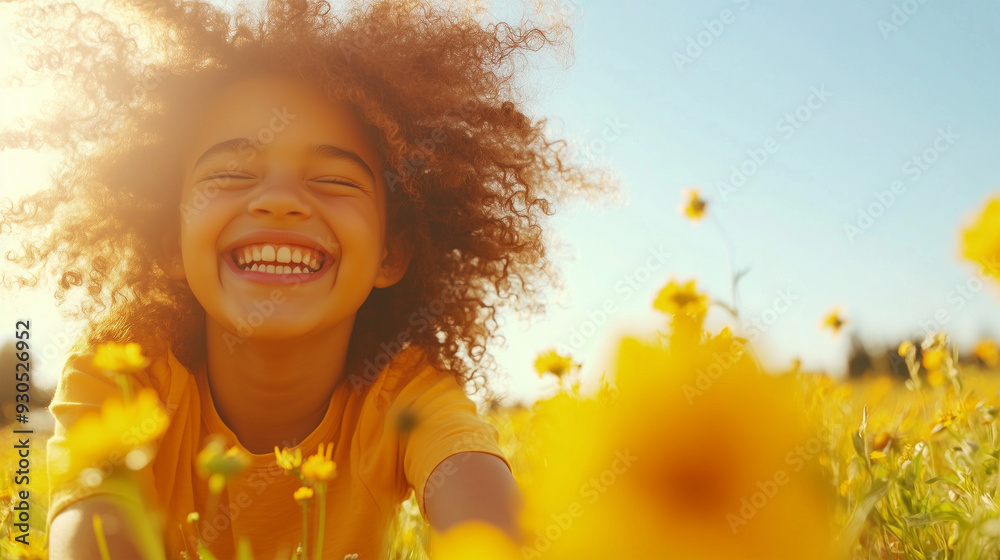 A teenage girl with vibrant, curly hair, standing in a sunlit field of wildflowers5 A teenage girl with vibrant, curly hair, standing in a sunlit field of wildflowers5