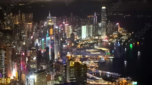 Wallpaper Mural Hong Kong drone vdo aerial view. buildings cityscape city urban with light and transportation at Victoria Harbour and Kowloon at sunset along harbour Island. Hong Kong International Financial Centre. Torontodigital.ca