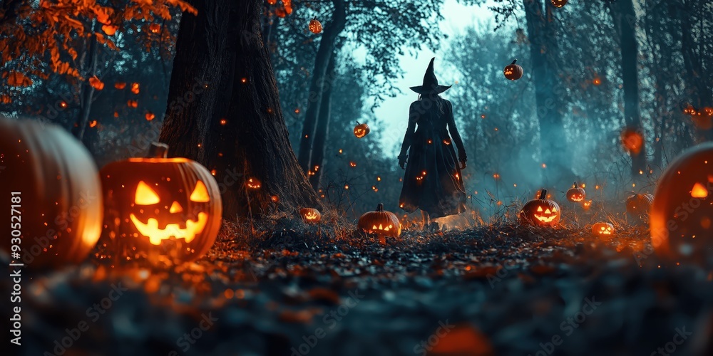 Witch in a Spooky Halloween Forest created by ai Witch in a Spooky Halloween Forest created by ai