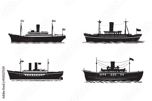 Boat Silhouette, Ship Silhouette, Vector Silhouette, Nautical Vector, Marine Design, Ocean Silhouette, SailingVector, ShipOutline, BoatVectorArt, SilhouetteGraphics, SeaVesselVector, photo