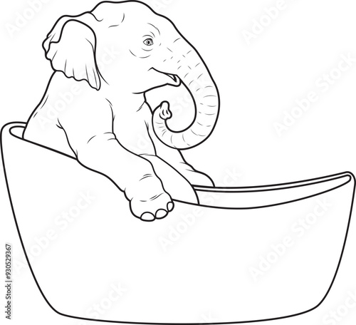 Elephant Bathe Bathtub Animal Vector Graphic Art Illustration