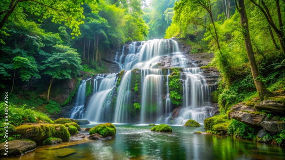 A beautiful cascading waterfall in a lush green forest, showcasing the serene beauty of nature A beautiful cascading waterfall in a lush green forest, showcasing the serene beauty of nature
