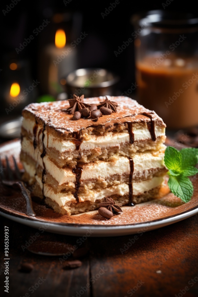 classic tiramisu with cocoa powder; dessert photography; best for banners, flyers, and posters classic tiramisu with cocoa powder; dessert photography; best for banners, flyers, and posters