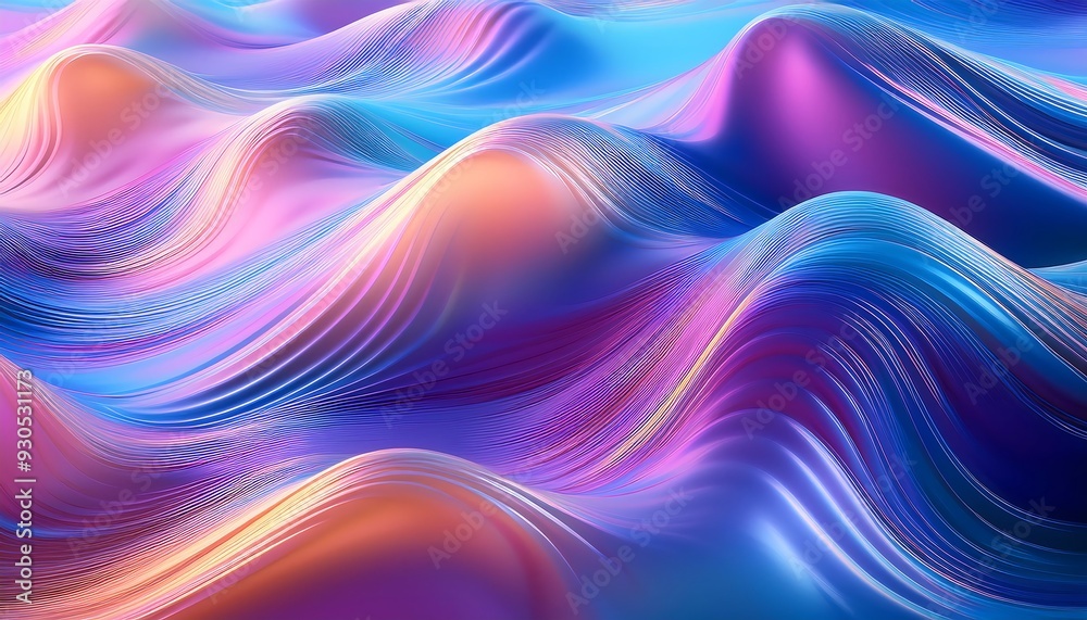 Holo Fluid Waves - abstract background showcasing flowing, holographic waveforms. Graphic art illustration Holo Fluid Waves - abstract background showcasing flowing, holographic waveforms. Graphic art illustration