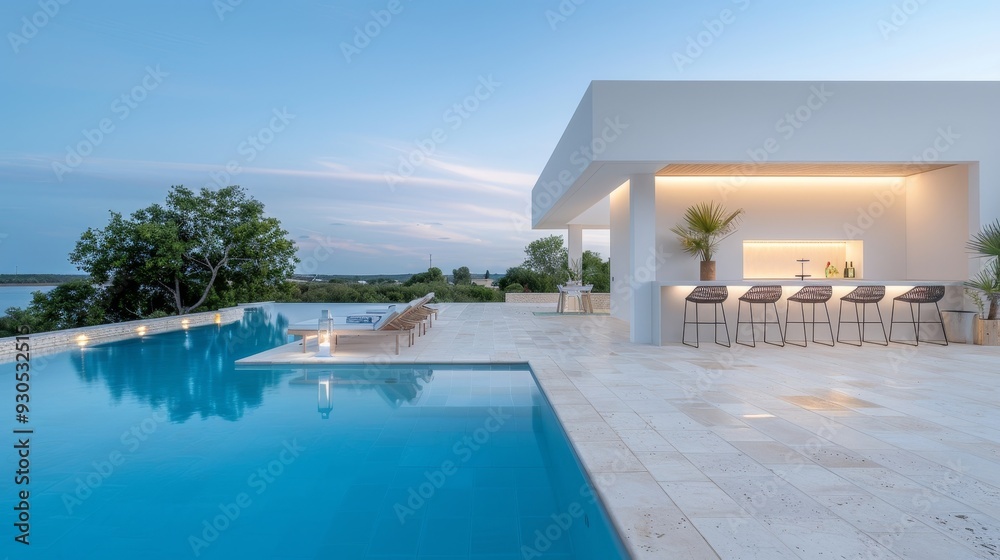 Fototapeta premium A pool with a white house in the background