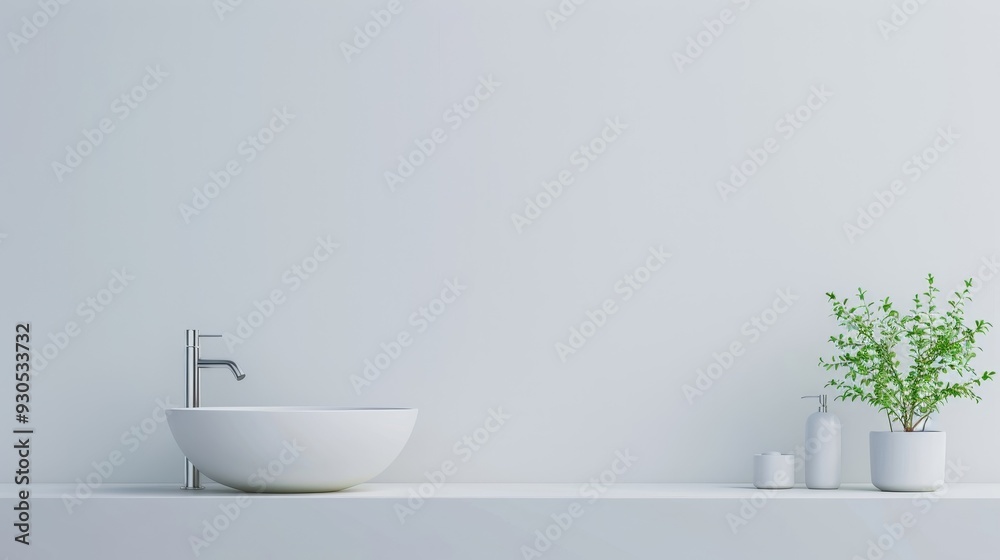 A white sink with a silver faucet sits on a counter next to a potted plant A white sink with a silver faucet sits on a counter next to a potted plant