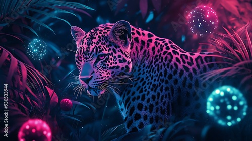 Illuminated Leopard in Vibrant Jungle Atmosphere - Intense Wildlife Art