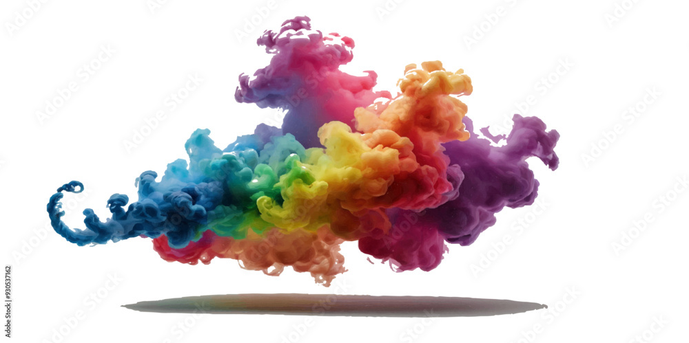 Fototapeta premium Beautiful orange smoke plume isolated on transparent background. bright orange paint color powder festival background.