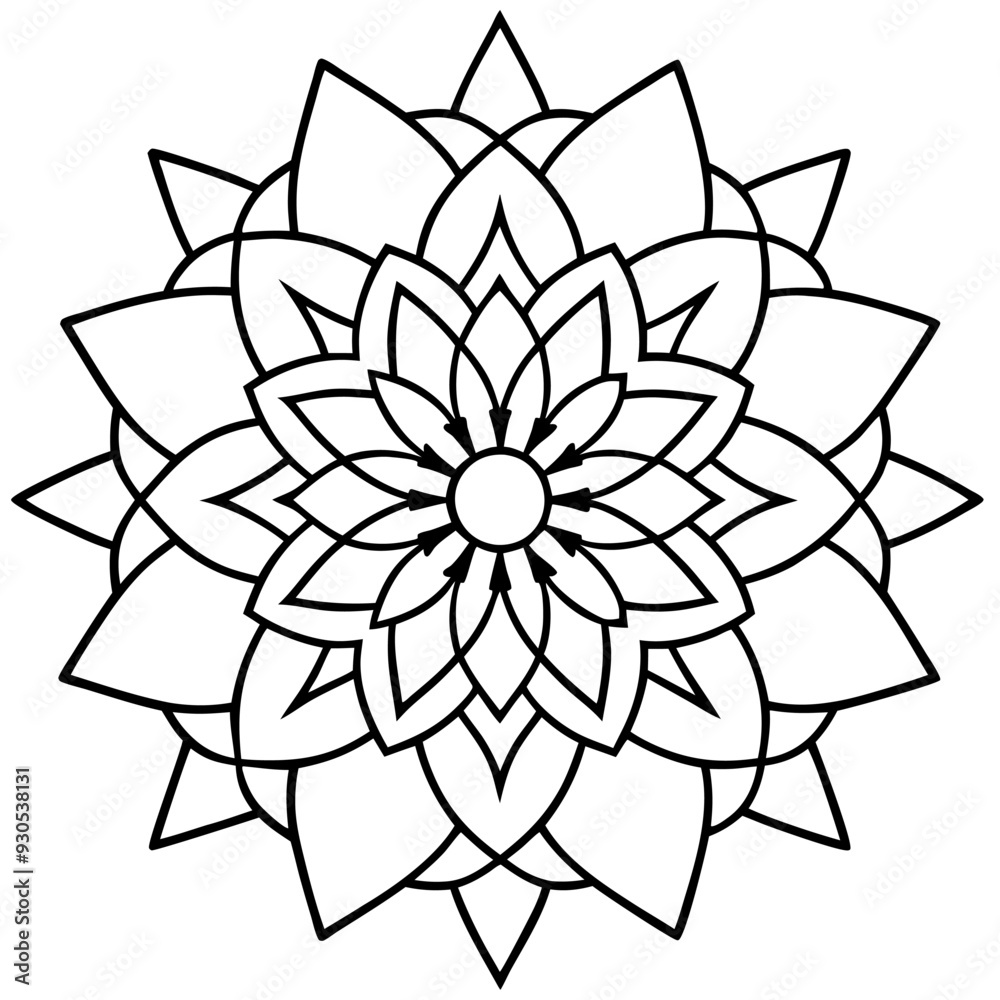 Mandala line art silhouette with white background Mandala line art silhouette with white background