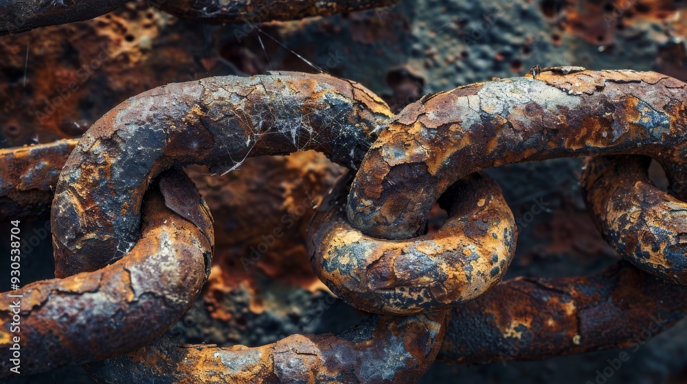 Frayed chain ends with visible rust and wear Frayed chain ends with visible rust and wear