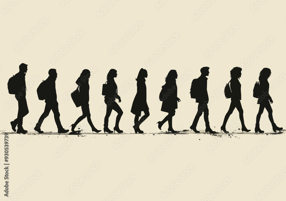 Career Progress Silhouettes: Business People Walking in Sequence, Minimalistic Vector Illustration Showing Professional Growth and Development Concept Career Progress Silhouettes: Business People Walking in Sequence, Minimalistic Vector Illustration Showing Professional Growth and Development Concept