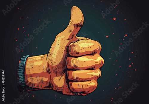 Thumbs Up Gesture - Success Concept Illustration, Vector Artwork of Approval, Achieving Goals, and Positive Outcome in Business