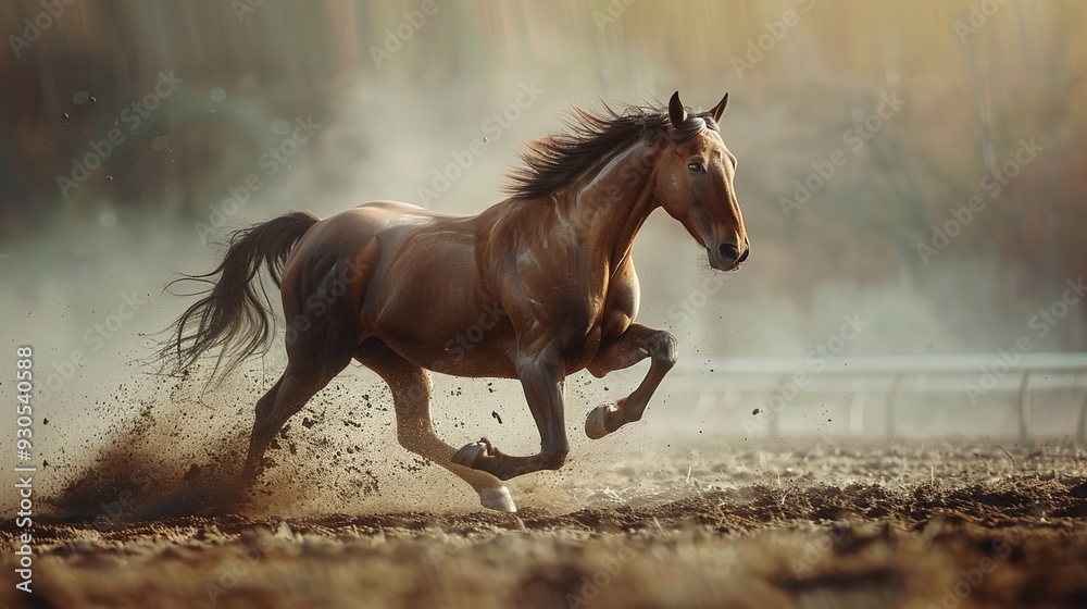A single horse crossing the finish line, captured at the moment of victory, sweat glistening on its coat. A single horse crossing the finish line, captured at the moment of victory, sweat glistening on its coat.