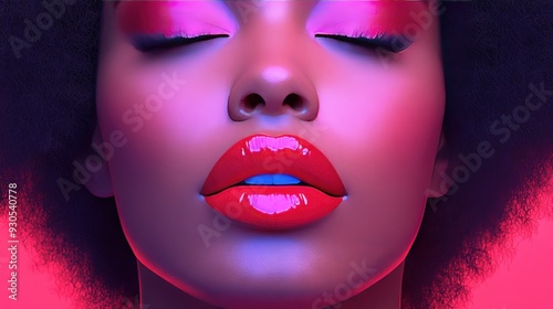Close up of woman face with vibrant makeup and red lips