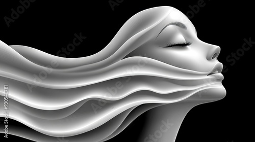 3D abstract sculpture of woman face with flowing layers