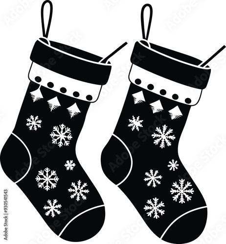 Christmas Stockings illustration black and white