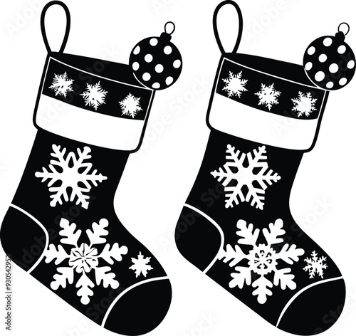 Christmas Stockings illustration black and white