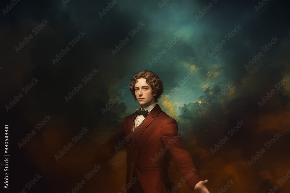 portrait of a man standing with painting in the background