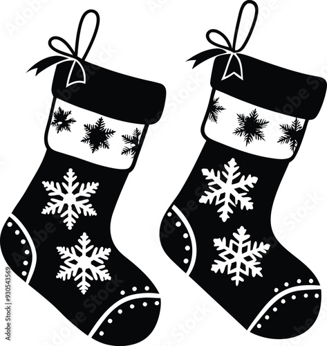 Christmas Stockings illustration black and white