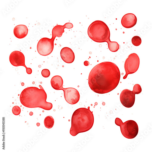 red blood splash stain watercolor isolated on transparent background cutout photo