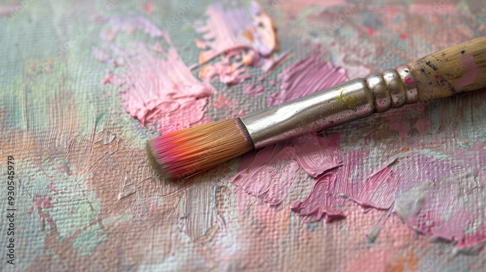 Paintbrush With Pink On Canvas Paintbrush With Pink On Canvas