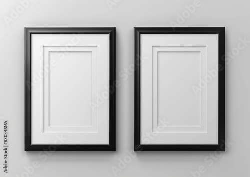 Elegant Set of Two Black Picture Frames with White Matting Isolated.