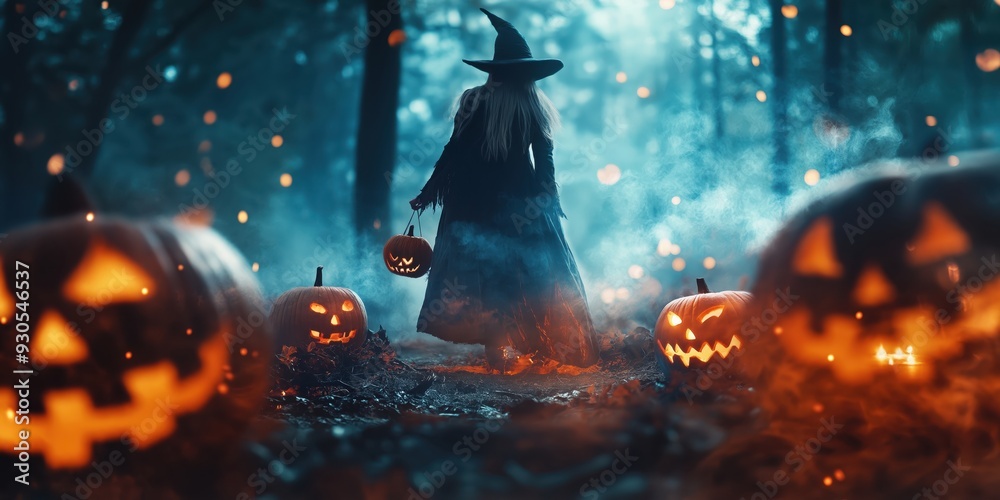 Witch in a Spooky Halloween Forest created by ai Witch in a Spooky Halloween Forest created by ai