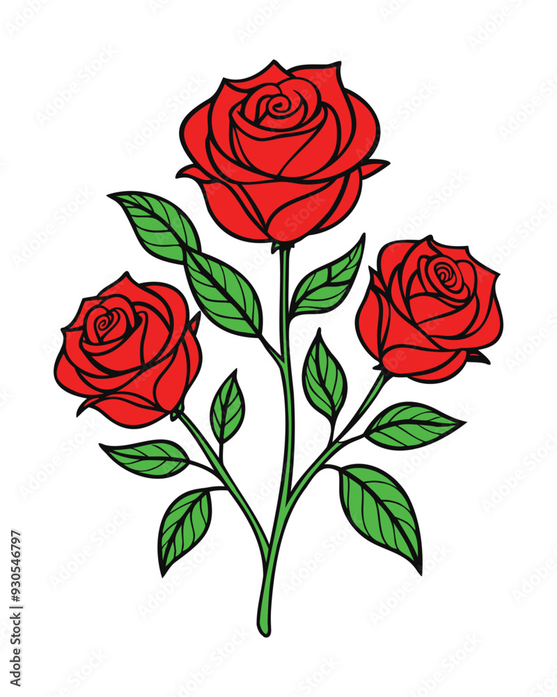 Vector rose design with clean lines, 
 sharp branches, and intricate petals  illustration