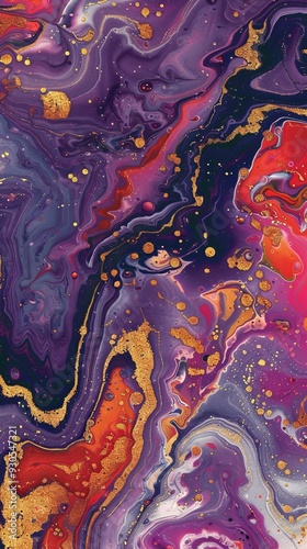 Purple And Red Marbling Abstract View