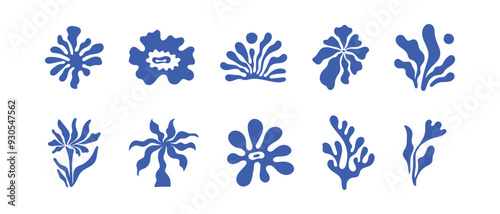 Vector set of illustrations in simple naive hand drawn and linocut style - natural prints, posters or logo design templates - flower prints, banners,  cover designg, summer and travel theme.