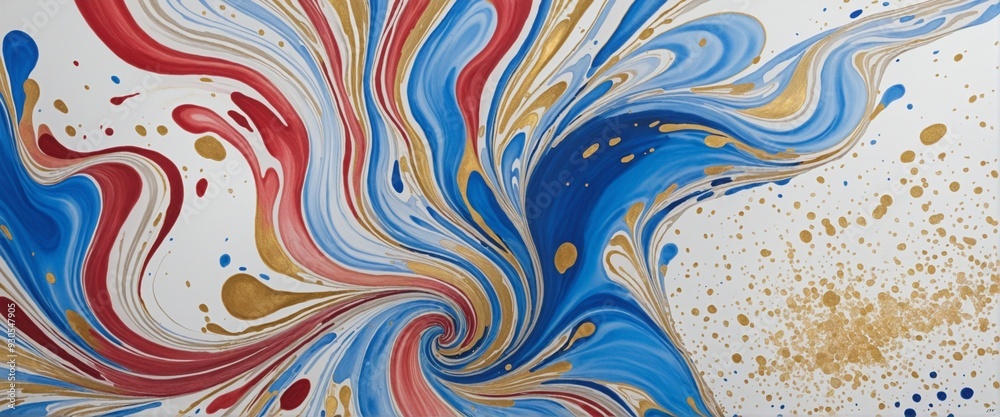 Obraz premium Ink alcoholic background, gold, blue, red, white - wall paper