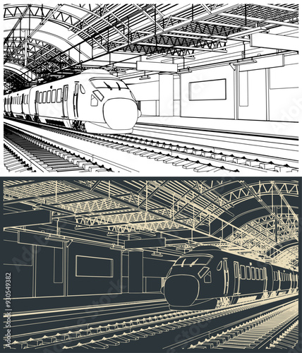Railway station with a high-speed train