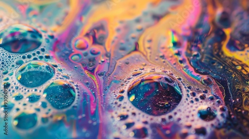 Vibrant soap bubble effects merging with abstract paint textures photo