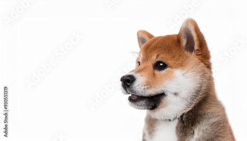 笑顔の四国犬の子犬のポートレート（Portrait of a smiling shikoku inu puppy on white background）
 photo