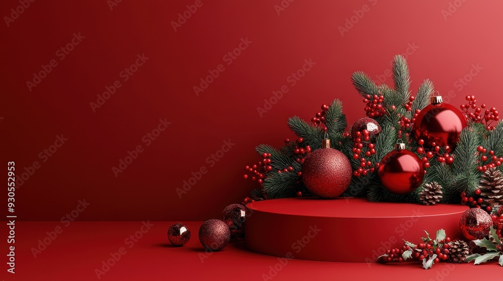 Holiday cheer podium on a solid red background Holiday cheer podium on a solid red background