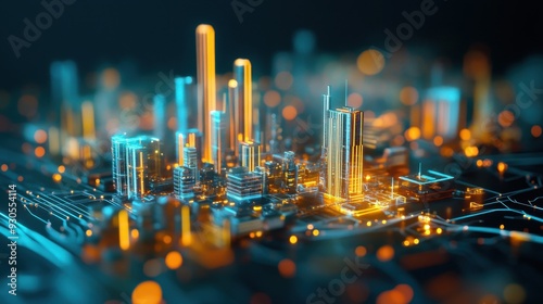 Futuristic AI Urban Planning in Digital Networks: Advanced Technology in Cityscape Design #930554114