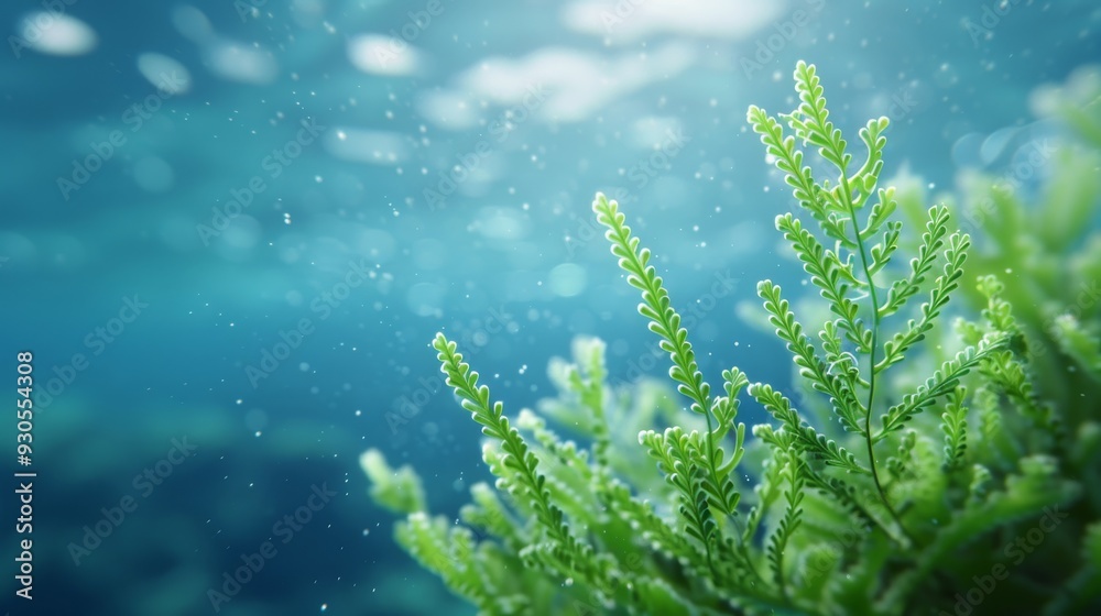 Fototapeta premium A green plant is floating in the water