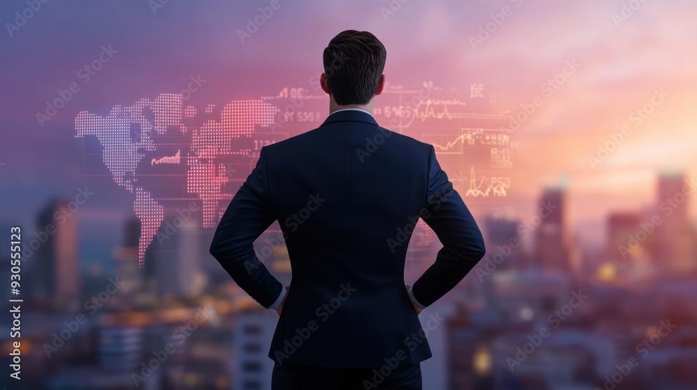 Fototapeta premium A man in a suit standing with his hands on the hips, AI