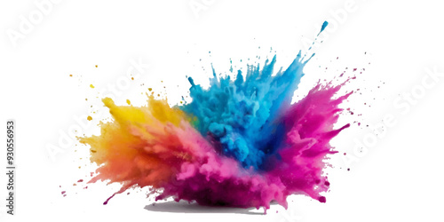 Vector colorful vibrant rainbow, smoke and cloud holi paint color powder explosion with bright colors isolated on transparent background. Multicolored explosion of rainbow powder paint holi festival 